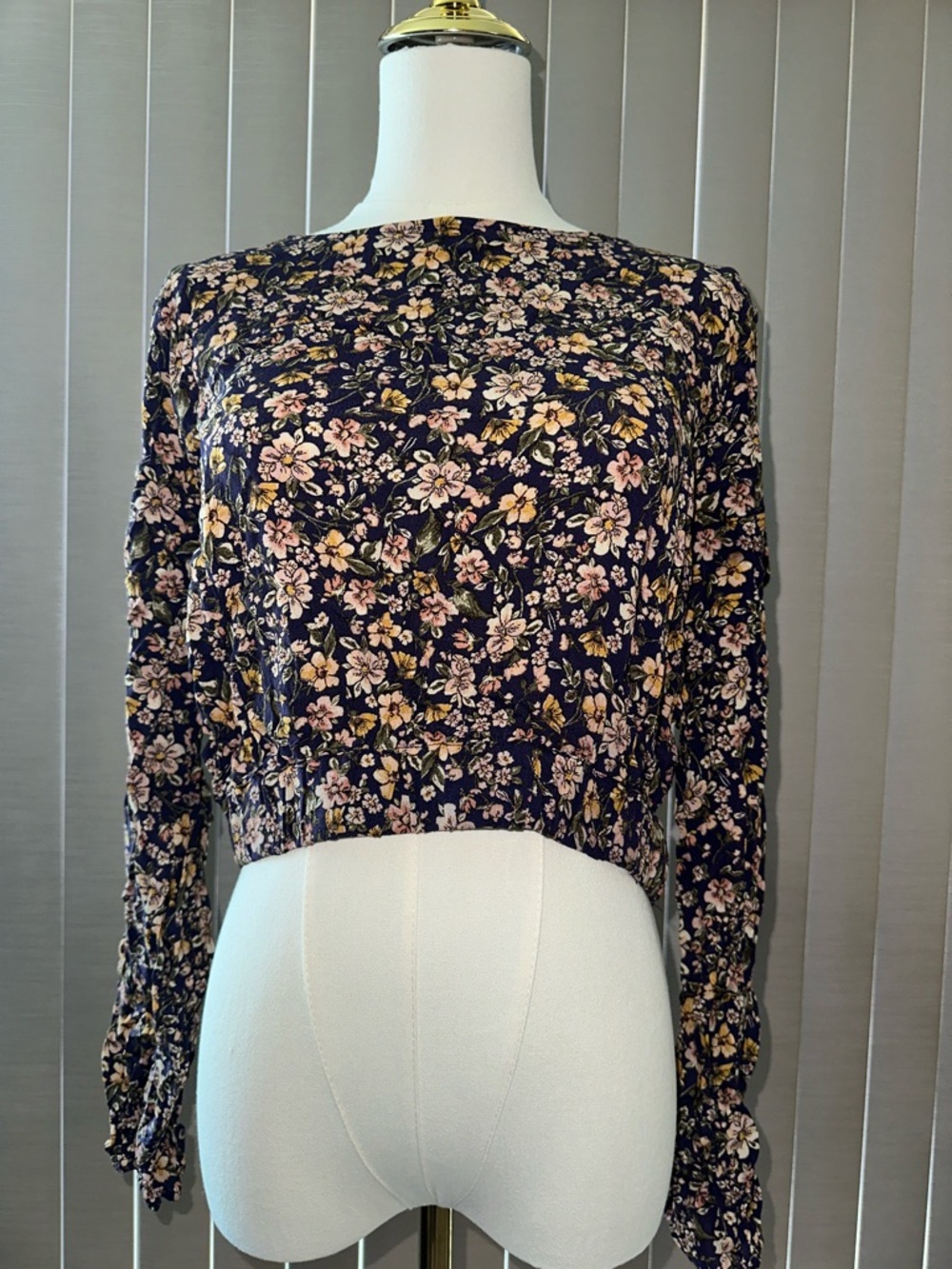Elodie Navy Floral Long-Sleeve Blouse